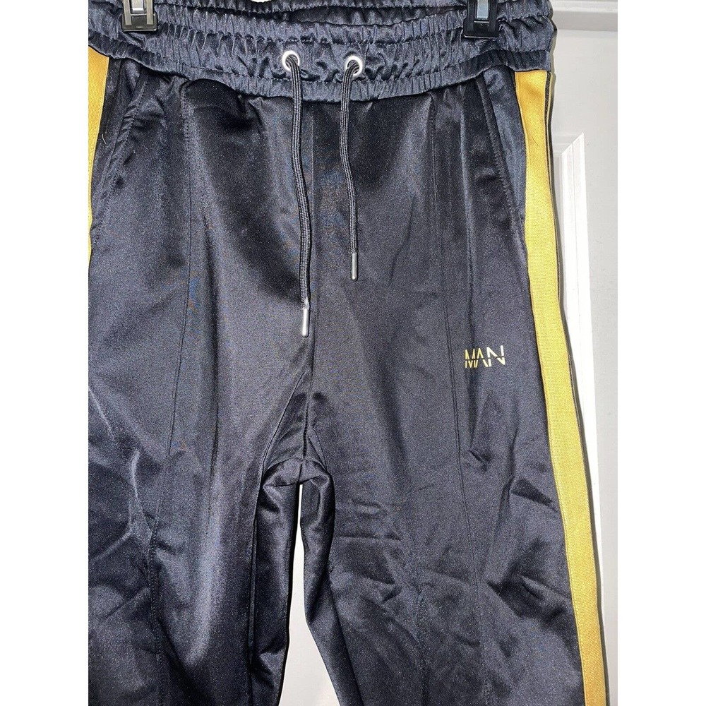 New Mens Boohooman Black And Gold Joggers Size Medium